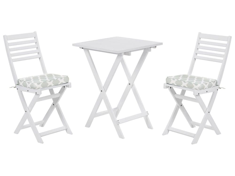 Balkongset av bord och 2 stolar med dynor vit/mintgrön FIJI