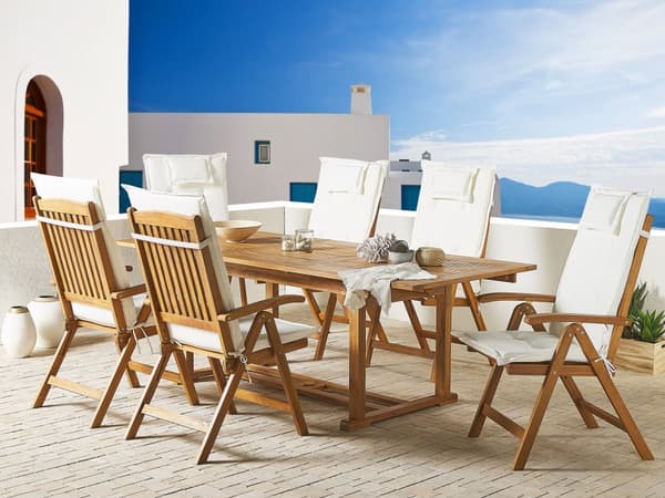 Set med 6 Trädgårdsstolsdynor Off-White Polyester Sits Ryggstödsdyna Modern design utomhusdyna