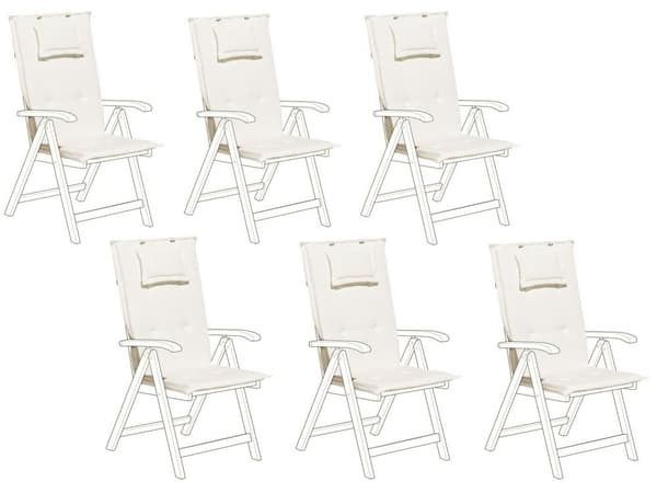 Set med 6 Trädgårdsstolsdynor Off-White Polyester Sits Ryggstödsdyna Modern design utomhusdyna