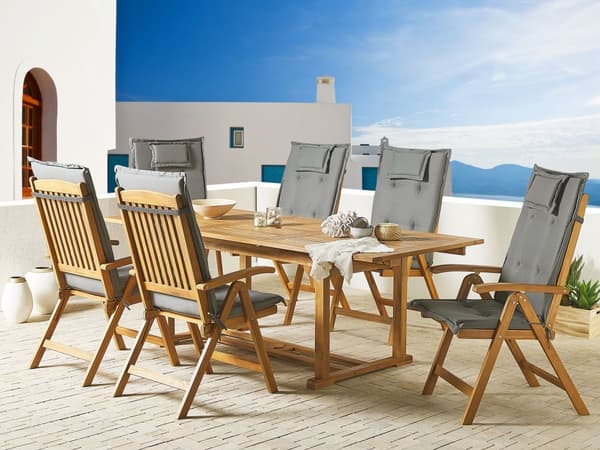 Set med 6 Trädgårdsstolsdynor Grafitgrå Polyester Sits Ryggstödsdyna Modern design utomhusdyna