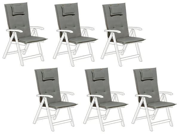 Set med 6 Trädgårdsstolsdynor Grafitgrå Polyester Sits Ryggstödsdyna Modern design utomhusdyna