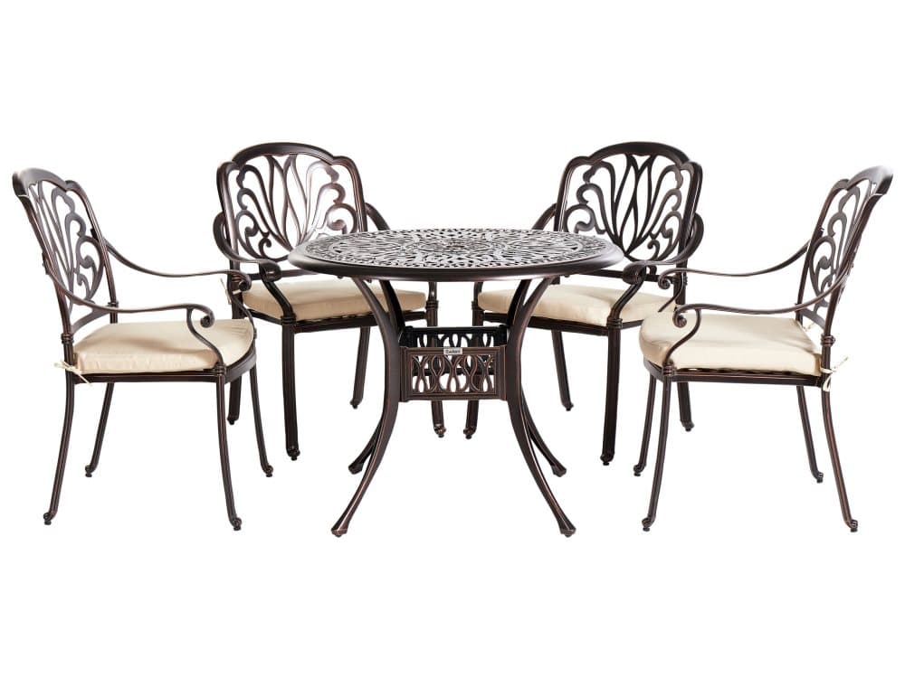 Trädgårdsmöbelset av bord och 4 stolar aluminium brun ANCONA