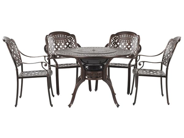 4-sits Uppsättning av Bruna Trädgårdsmöbler av Aluminium med Sittdynor