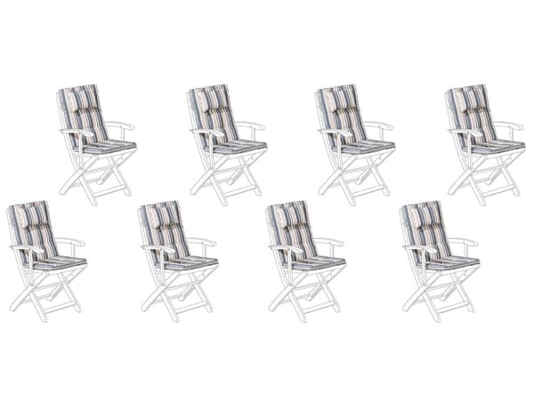 Sittdynor i Set av 8 Blå/Beige tyg UV beständig Tjock Vadderade Kuddar