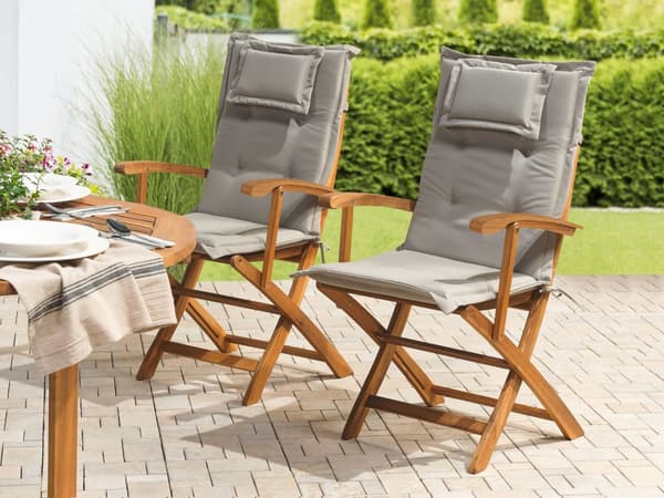 Sittdynor i Set av 2 Gråbeige tyg UV beständig Tjock Vadderade Kuddar