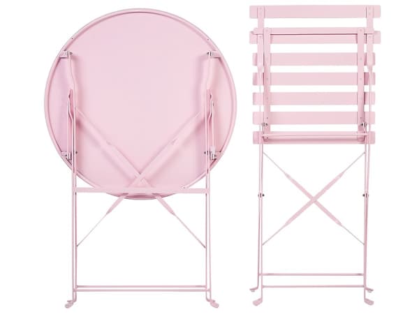 Bistrosetti pastellipinkki teräs maalattu 2 tuolia puutarhapöytä kokoontaitettava moderni boho
