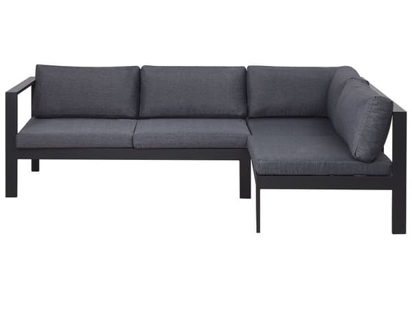 Trädgård Loungegrupp Svart Aluminium Ram med Grå Kuddar 5-sits Soffbord och Sidobord