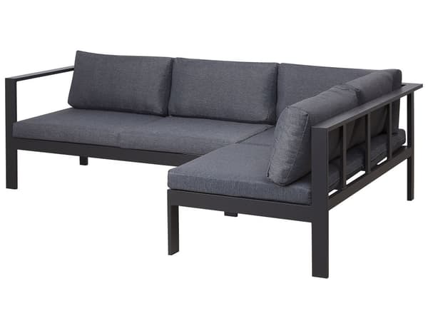 Trädgård Loungegrupp Svart Aluminium Ram med Grå Kuddar 5-sits Soffbord och Sidobord