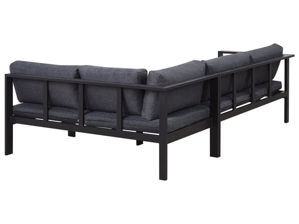 Trädgård Loungegrupp Svart Aluminium Ram med Grå Kuddar 5-sits Soffbord och Sidobord