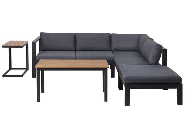 Trädgård Loungegrupp Svart Aluminium Ram med Grå Kuddar 5-sits Soffbord och Sidobord
