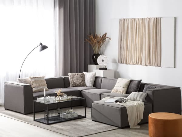Ulkokulmasohva ja rahi harmaa 320 x 250 x 65 cm polyesteri alumiini 7 hengelle vasen rahi UV-kestävä