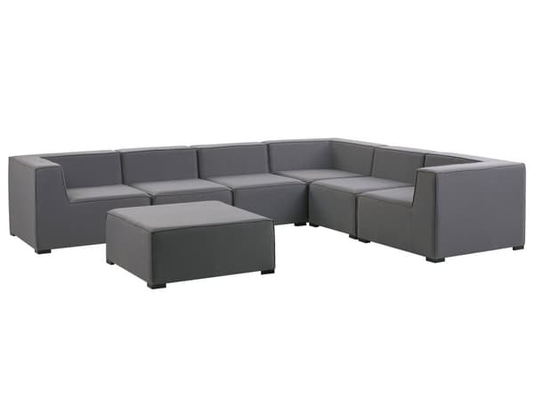 Ulkokulmasohva ja rahi harmaa 320 x 250 x 65 cm polyesteri alumiini 7 hengelle vasen rahi UV-kestävä