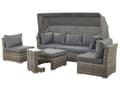 Miniatyrbillede 6 af 11: Loungesæt Grå Mørkebrun PE Rattan 6 Personers Havemøbler Sofa Justerbare Modulær Sæder Baldakin og Moderne Design Terrasse Have Indretning