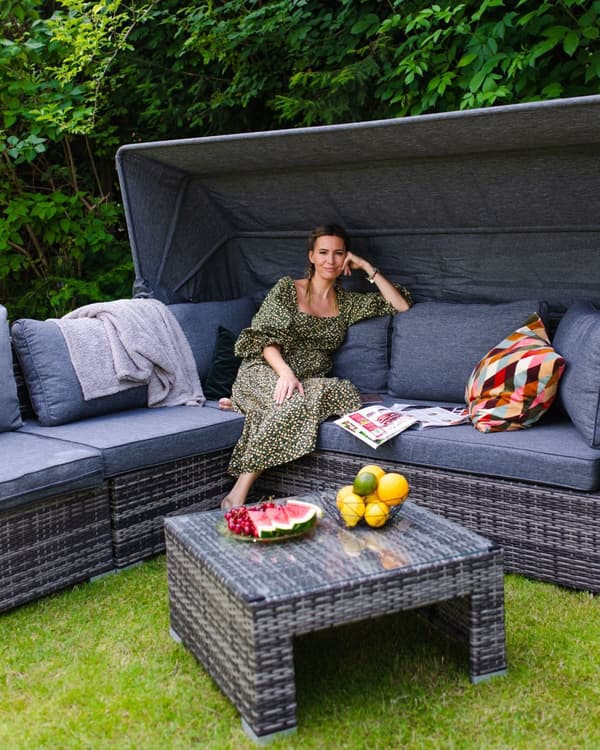 Loungesæt Grå Mørkebrun PE Rattan 6 Personers Havemøbler Sofa Justerbare Modulær Sæder Baldakin og Moderne Design Terrasse Have Indretning