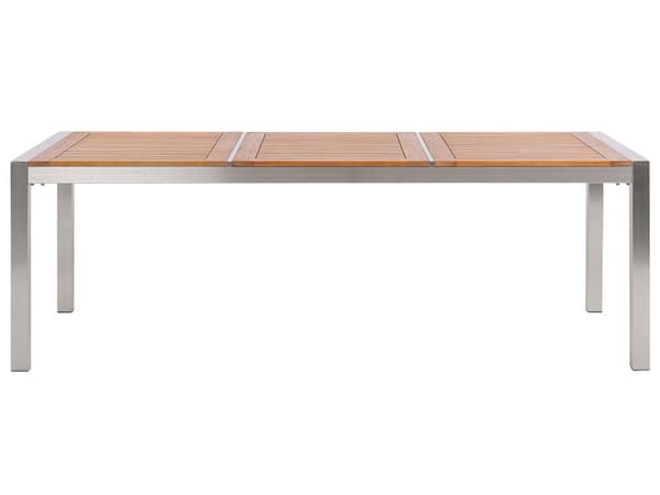 Trädgårdsmöbelset Eukalyptusträ Bordsskiva Stålram 220 x 100 cm med 8 Beige Stolar