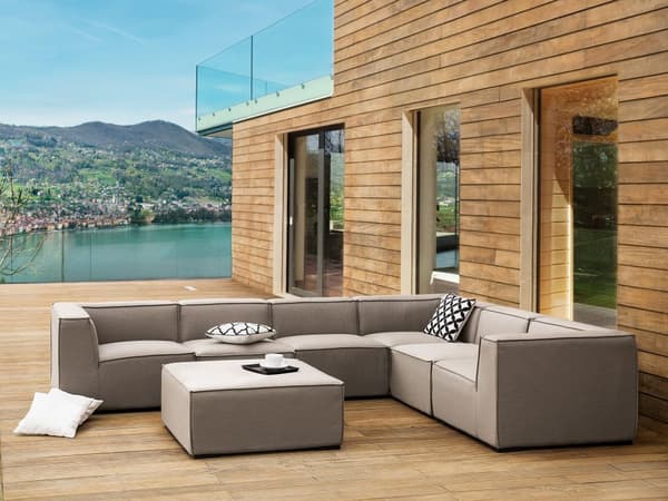 Loungegrupp Inomhus Hörnsoffa Beige Tyg 7-sits med Ottoman Vänster Trädgård