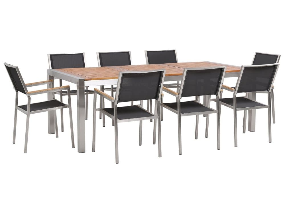 Trädgårdsmöbelset av bord och 8 stolar eukalyptusträ/svart GROSSETO