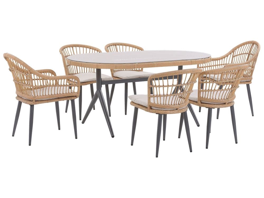 Trädgårdsmöbelset av bord och 6 stolar beige ALIANO