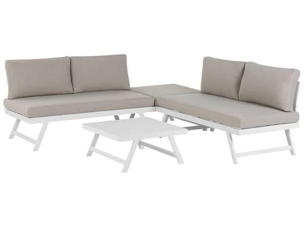 5-sits Trädgård Loungegrupp Kuddar Vit Ram Justerbara Sittplatser Soffbord Modern Design