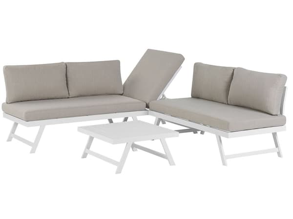 5-sits Trädgård Loungegrupp Kuddar Vit Ram Justerbara Sittplatser Soffbord Modern Design