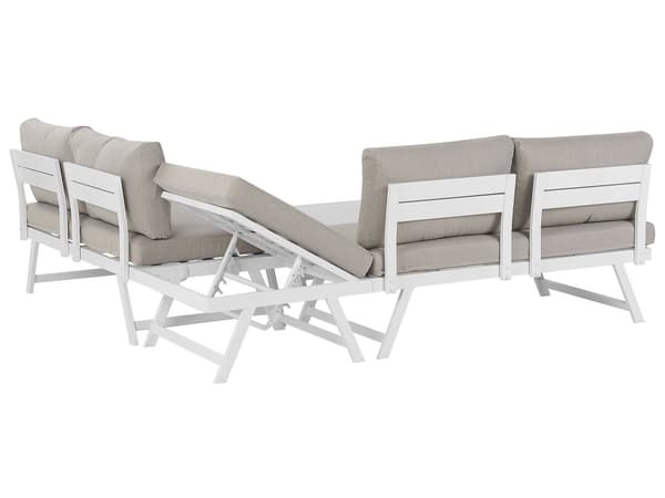 5-sits Trädgård Loungegrupp Kuddar Vit Ram Justerbara Sittplatser Soffbord Modern Design
