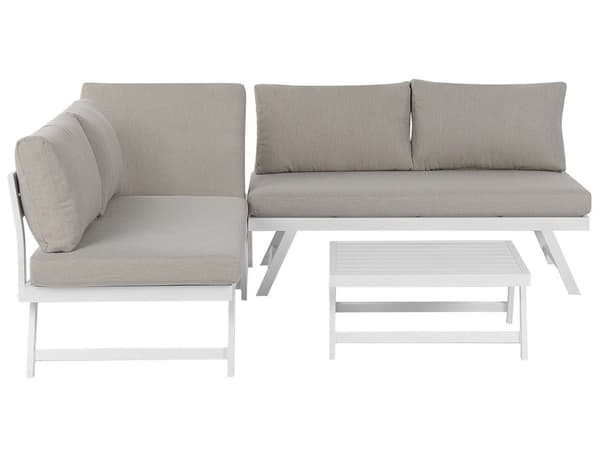 5-sits Trädgård Loungegrupp Kuddar Vit Ram Justerbara Sittplatser Soffbord Modern Design