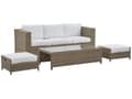 Miniatyrbillede 4 af 11: Udendørs sofasæt Brun/Hvid Imiteret Rattan 3 Personers Sofa med Sofabord og 2 Osmanner med Hynder til en Plads Kapacitet op til 5 Siddepladser
