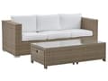 Miniatyrbillede 6 af 11: Udendørs sofasæt Brun/Hvid Imiteret Rattan 3 Personers Sofa med Sofabord og 2 Osmanner med Hynder til en Plads Kapacitet op til 5 Siddepladser