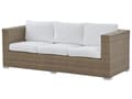 Miniatyrbillede 7 af 11: Udendørs sofasæt Brun/Hvid Imiteret Rattan 3 Personers Sofa med Sofabord og 2 Osmanner med Hynder til en Plads Kapacitet op til 5 Siddepladser