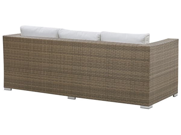 Udendørs sofasæt Brun/Hvid Imiteret Rattan 3 Personers Sofa med Sofabord og 2 Osmanner med Hynder til en Plads Kapacitet op til 5 Siddepladser