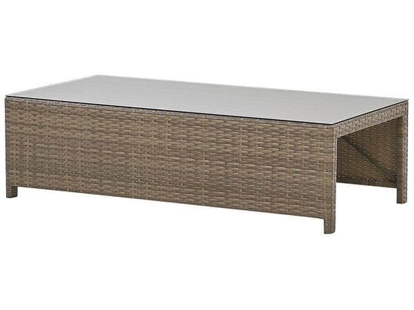 Udendørs sofasæt Brun/Hvid Imiteret Rattan 3 Personers Sofa med Sofabord og 2 Osmanner med Hynder til en Plads Kapacitet op til 5 Siddepladser