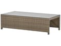 Miniatyrbillede 9 af 11: Udendørs sofasæt Brun/Hvid Imiteret Rattan 3 Personers Sofa med Sofabord og 2 Osmanner med Hynder til en Plads Kapacitet op til 5 Siddepladser