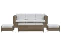 Miniatyrbillede 1 af 11: Udendørs sofasæt Brun/Hvid Imiteret Rattan 3 Personers Sofa med Sofabord og 2 Osmanner med Hynder til en Plads Kapacitet op til 5 Siddepladser