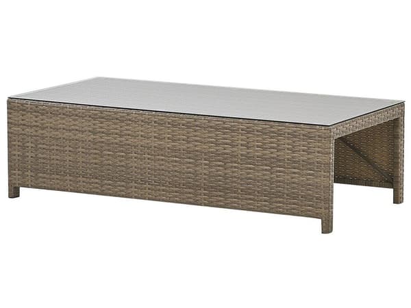 Udendørs sofasæt Brun Imiteret Rattan 3 Personers Sofa med Sofabord og 2 Osmanner med Hynder til en Plads Kapacitet op til 5 Siddepladser