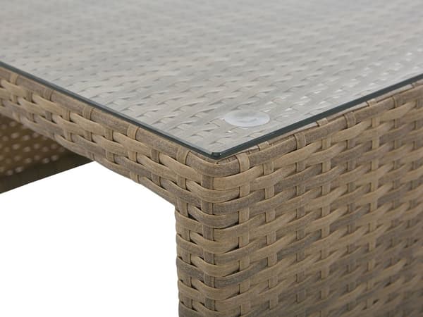 Udendørs sofasæt Brun Imiteret Rattan 3 Personers Sofa med Sofabord og 2 Osmanner med Hynder til en Plads Kapacitet op til 5 Siddepladser
