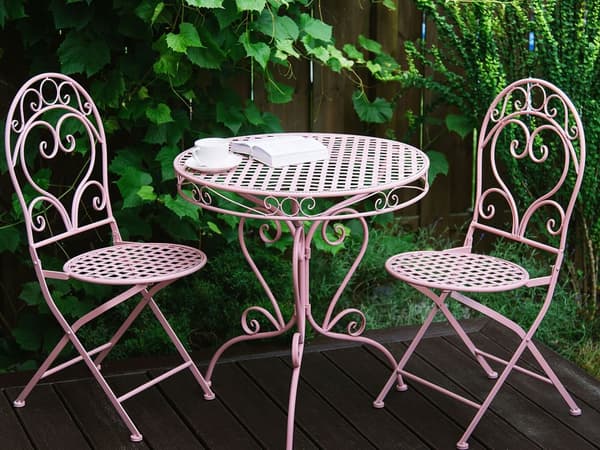 Havestole Lyserød Pulverlakeret Jern 2 stk 94 x 33 cm Moderne Cafesæt Retro Rørflet Bord Accent til Terrasse og Altan Italiensk Indretning
