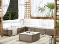 Miniatyrbillede 4 af 11: Udendørs Loungesæt Brun Hvid Imiterede Rattan Puder Modulær Hjørnesofa til 6 Personer Sofabord med Hærdet Glasplade