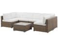 Miniatyrbillede 5 af 11: Udendørs Loungesæt Brun Hvid Imiterede Rattan Puder Modulær Hjørnesofa til 6 Personer Sofabord med Hærdet Glasplade