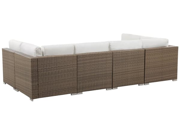 Udendørs Loungesæt Brun Hvid Imiterede Rattan Puder Modulær Hjørnesofa til 6 Personer Sofabord med Hærdet Glasplade
