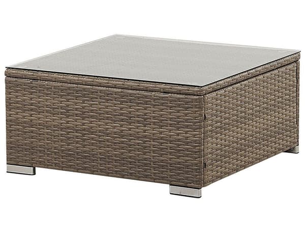 Udendørs Loungesæt Brun Hvid Imiterede Rattan Puder Modulær Hjørnesofa til 6 Personer Sofabord med Hærdet Glasplade