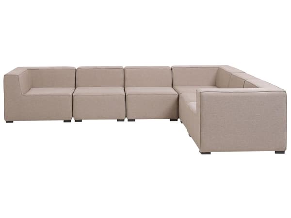 Indendørs og Udendørs Beige Stofbetræk Hjørnesofa 7-personers haveloungesæt med quickdry skum