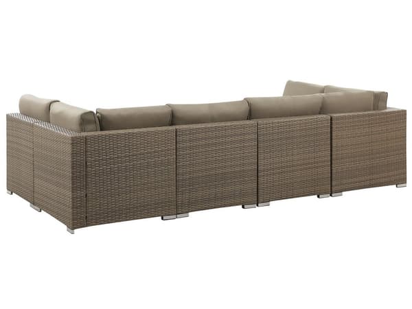 Udendørs Loungesæt Brune Imiterede Rattan Puder Modulær Hjørnesofa til 6 Personer Sofabord med Hærdet Glasplade