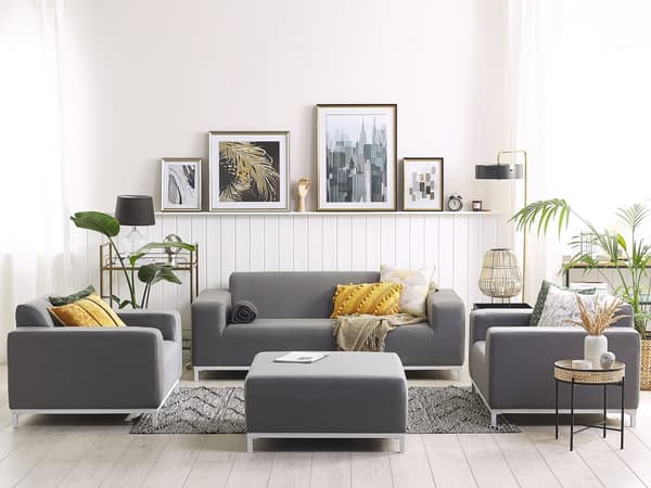 Loungesæt Grå Polyester 5 Personers Moderne Sofasæt Udendørs Nonwood Vedligeholdelsesfri Havemøbler Quickdry Skum Vandtætte Hynder til Have