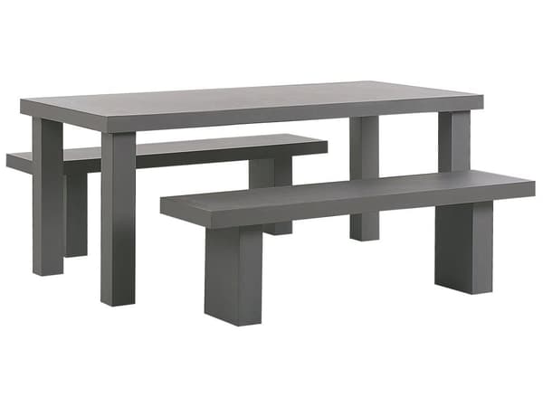 Havemøbelsæt Grå 180 cm 2 bænke Fiberbeton Havebord havestol Industriel Moderne Design Sæt Udendørs Møbler