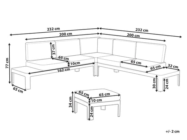 Loungesæt Grå Aluminium 5 Personers Loungesofa Udendørs med Indbygget Sidebord Fodskammel Ottoman til Terrasse Altan Have Indretning