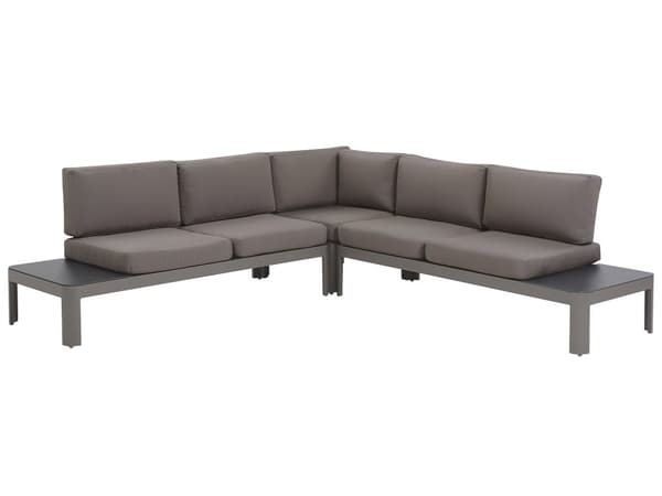 Loungesæt Grå Aluminium 5 Personers Loungesofa Udendørs med Indbygget Sidebord Fodskammel Ottoman til Terrasse Altan Have Indretning
