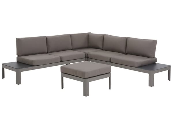 Loungesæt Grå Aluminium 5 Personers Loungesofa Udendørs med Indbygget Sidebord Fodskammel Ottoman til Terrasse Altan Have Indretning