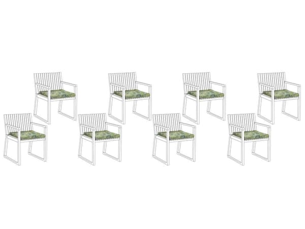 Set av 8 Sittdynor för Trädgårdsstolar Löv Mönster Grön Vattenbeständigt tyg med Snören Avtagbara Kuddfodral