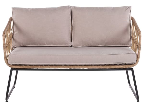 Ulkosohvaryhmä beige polyrottinki rauta sohva 2 x nojatuoli 2 x sohvapöytä pehmusteet