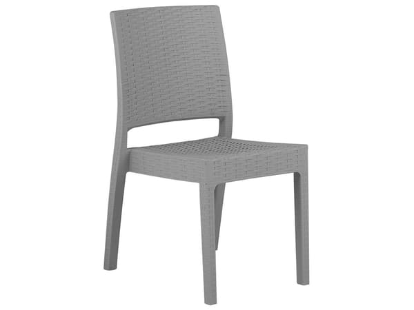 Havemøbelsæt Lysegrå Plastik 140 x 80 cm 4 Personers Firkantet Spisebord med Hul til Parasol Tilbehør Stabel Stole Flet Terrasse